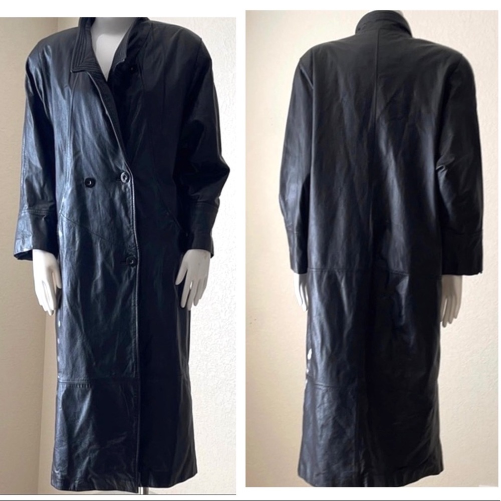 Charles Klein Vintage Leather Black Long Coat S/M